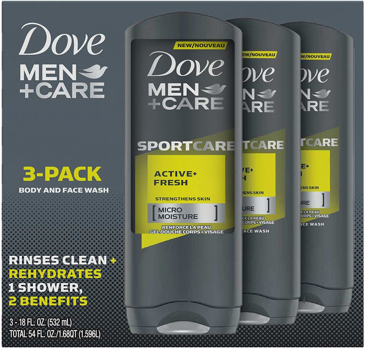 Dove Men + Care Body And Face Wash, 3-Pack, 3 x 18 oz
