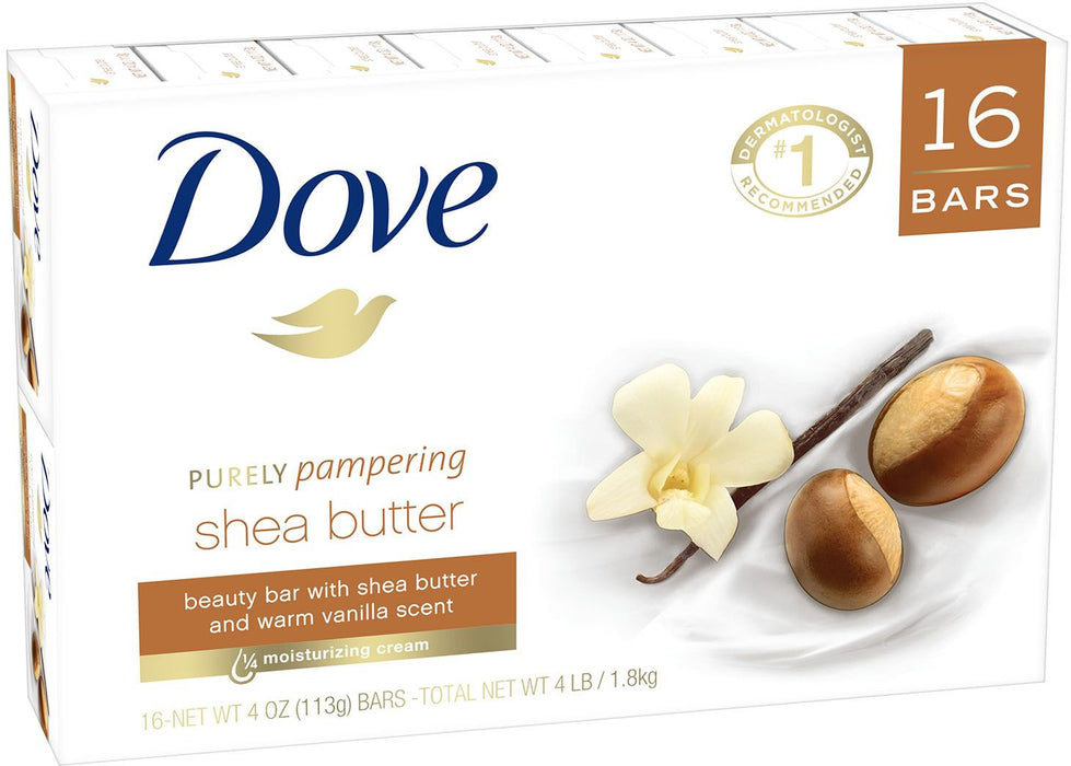 Dove Purely Pampering Shea Butter Bar Soaps, Value Pack, 16 ct