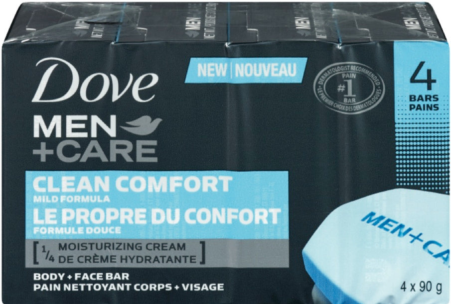 Men + Care Clean Comfort Body & Face Bar Soap, 4 x 90 gr