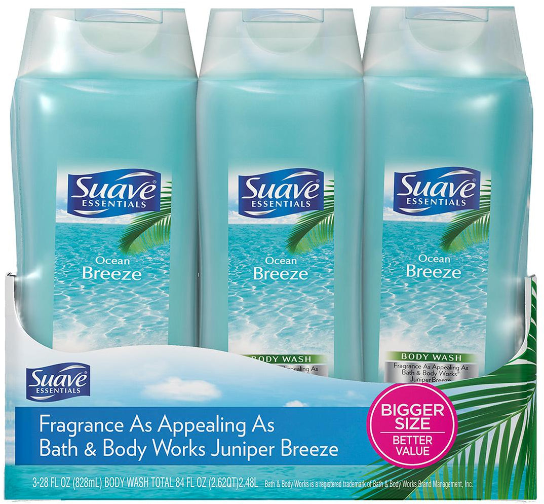 Suave Essentials Body Wash Ocean Breeze, 3-Pack, 3 x 28 oz