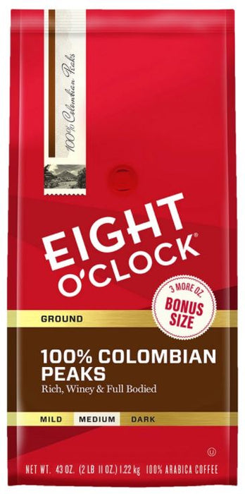 Eight O'Clock 100% Colombian Peaks Ground Coffee, 43 oz