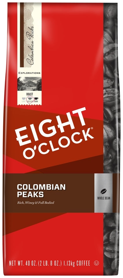 Eight O'Clock Colombian Peaks Whole Bean Coffee Bag, 40 oz