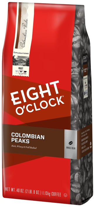 Eight O'Clock Colombian Peaks Whole Bean Coffee Bag, 40 oz
