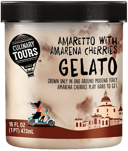 Culinary Tours Amaretto with Amarena Cherries Gelato Ice Cream, 16 oz