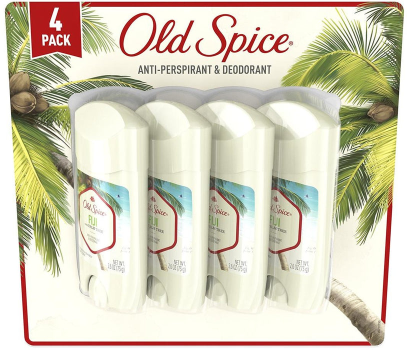 Old Spice Fiji with Palm Tree Invisible Solid Antiperspirant Deodorant, 4-Pack, 4 x 2.6 oz