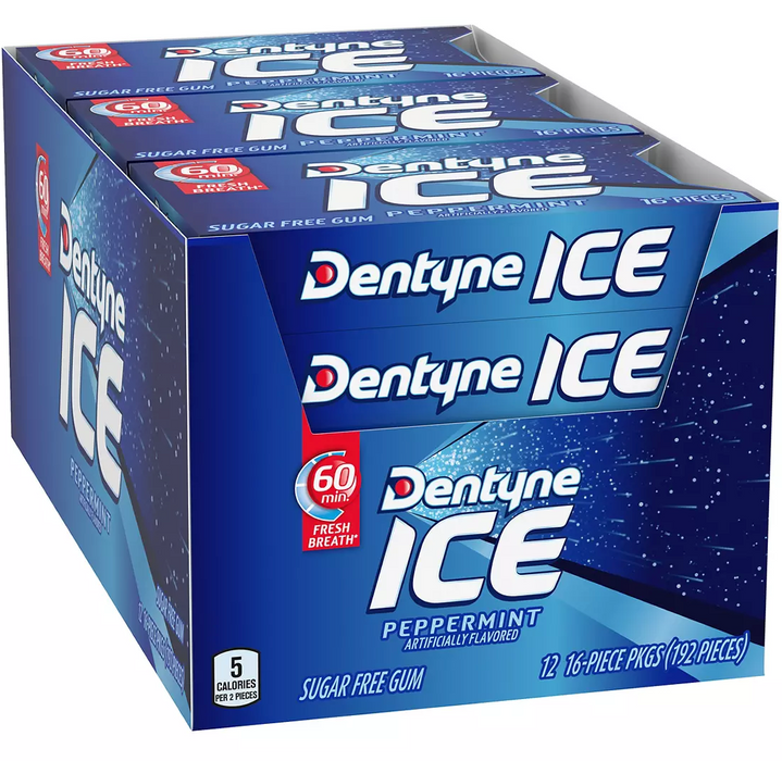 Dentyne Ice Peppermint Chewing Gum, Value Pack, 12 ct