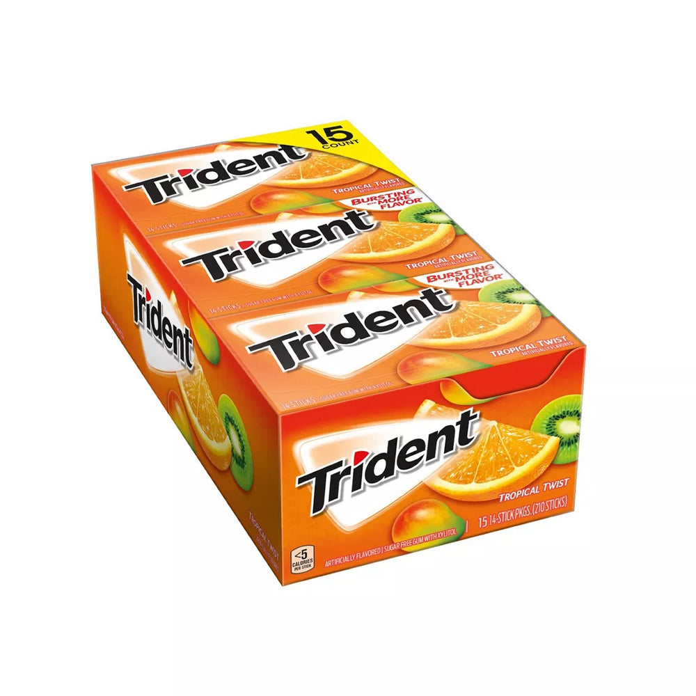 Trident Tropical Twist Sugar-Free Chewing Gum, Value Pack , 15 ct