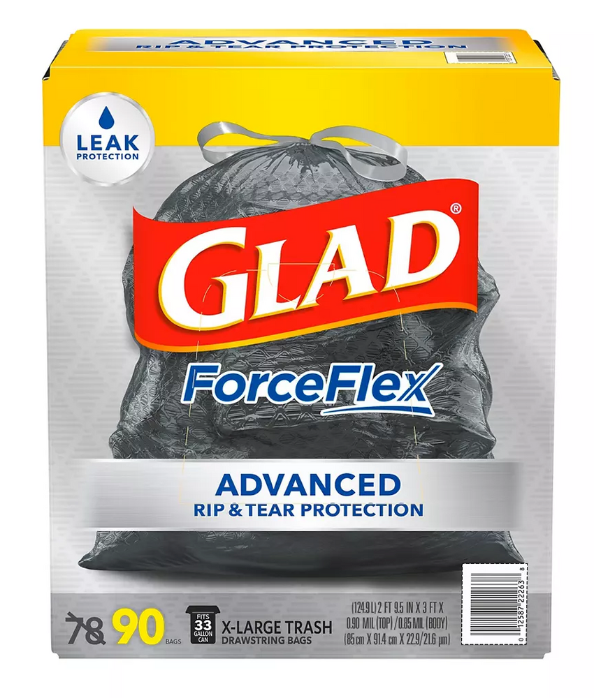 Glad ForceFlex Advanced Drawstring Large Trash Bags, 33 Gallon , 90 ct