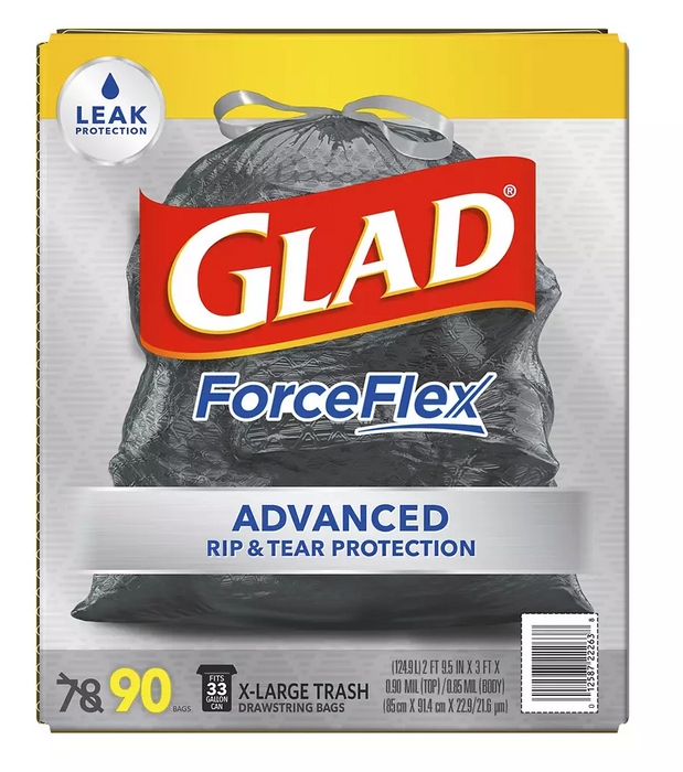 Glad ForceFlex Advanced Drawstring Large Trash Bags, 33 Gallon , 90 ct