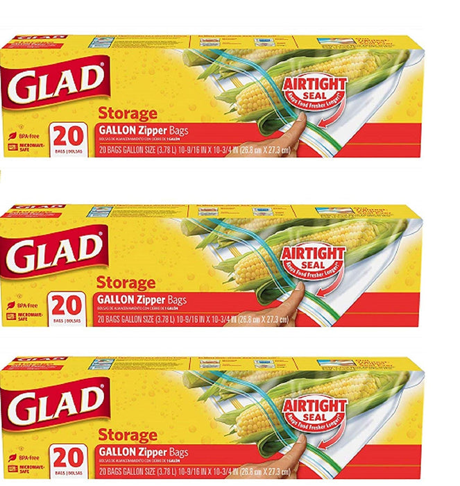 Glad Food Storage Gallon Zipper Bags With Airtight Seal, 20 ct