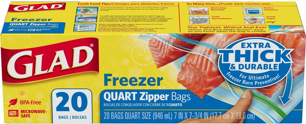 Glad Food Storage Quart Zipper Bags With Airtight Seal, 20 ct