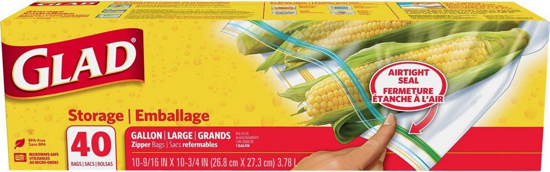 Glad Zipper Storage Bags, Large, 40 ct 