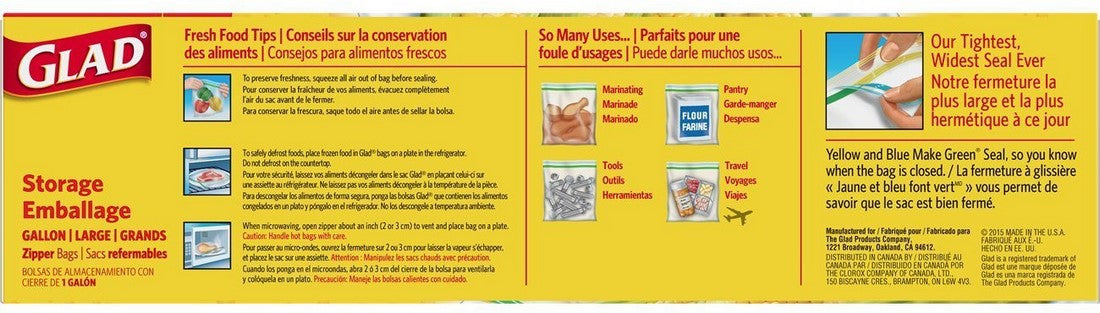 Glad Zipper Storage Bags, Large, 40 ct 