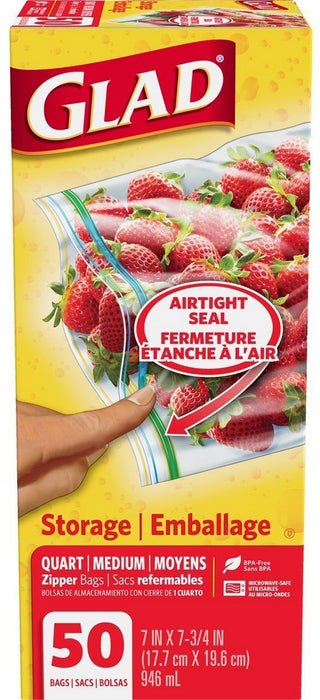 Glad Zipper Food Storage Plastic Bags, Medium, 50 ct