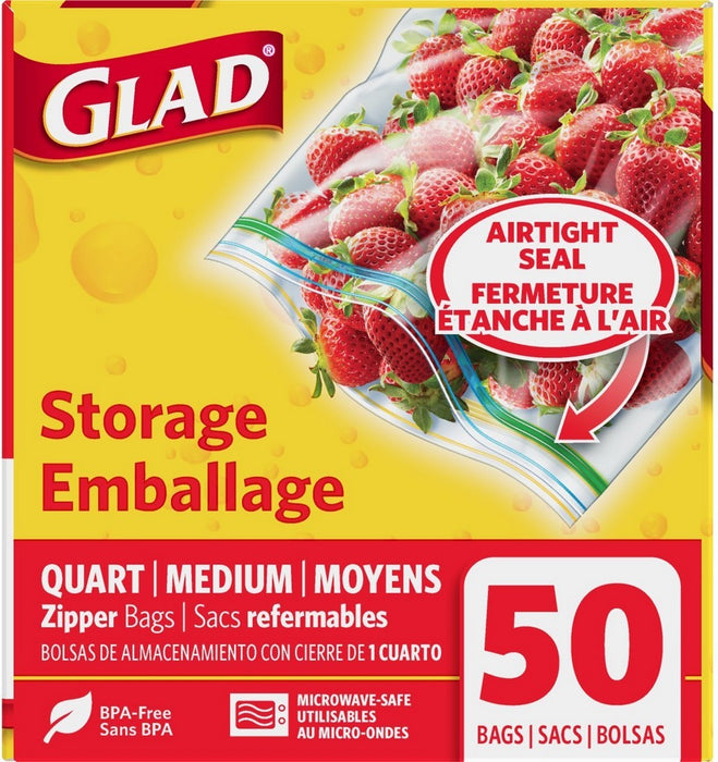 Glad Zipper Food Storage Plastic Bags, Medium, 50 ct
