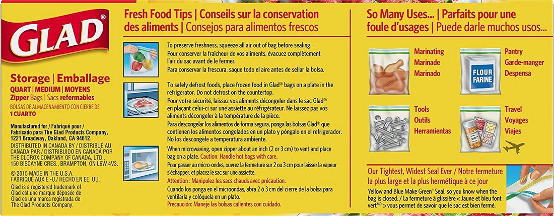 Glad Zipper Food Storage Plastic Bags, Medium, 50 ct