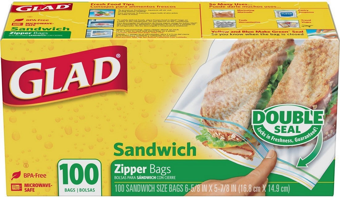 Glad Double Seal Sandwich Zipper Bags , 100 ct 