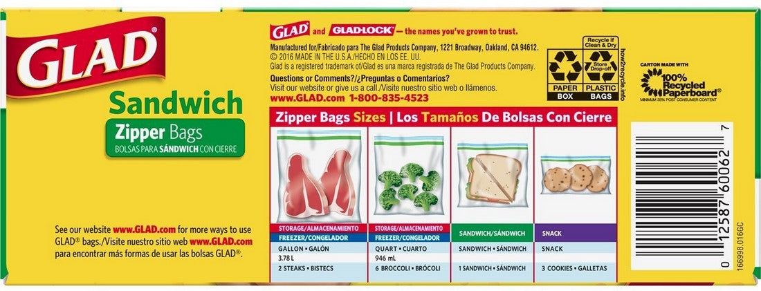 Glad Double Seal Sandwich Zipper Bags , 100 ct 