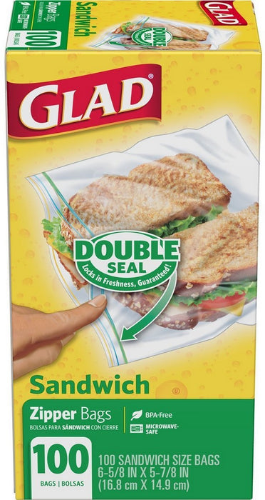 Glad Double Seal Sandwich Zipper Bags , 100 ct 