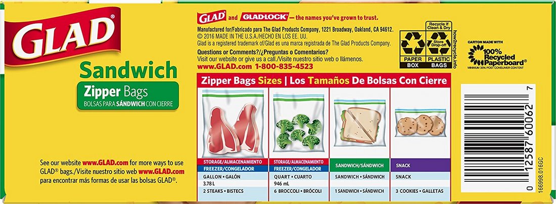 Glad Double Seal Sandwich Zipper Bags , 100 ct 