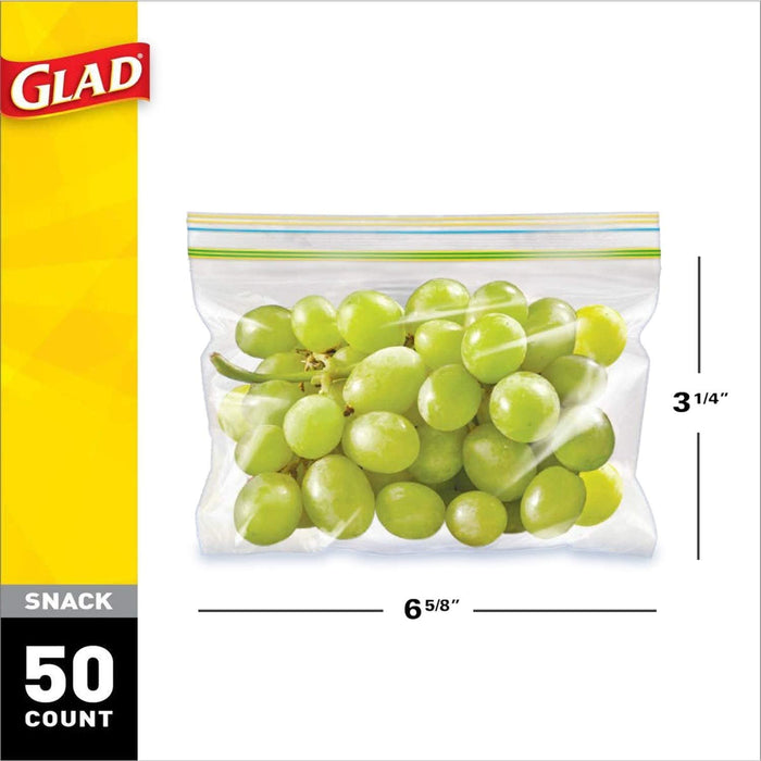 Glad Snack Zipper Bags, Seals Tight , 50 ct