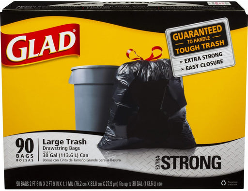 Glad Drawstring Large Trash Bags, 30 Gallons, 90 ct