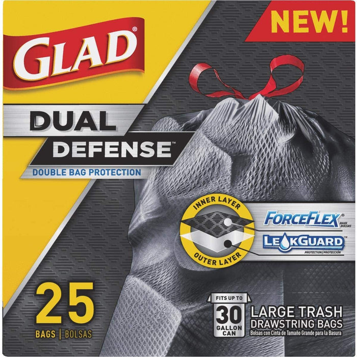 Glad Dual Defense Large Drawstrings Trash Bags, 35 Gallon, 25 ct