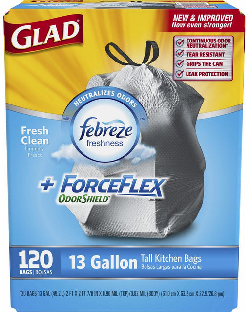 Glad Forceflex Odorshield Tall Kitchen Bags, 13 Gallons, 120 ct