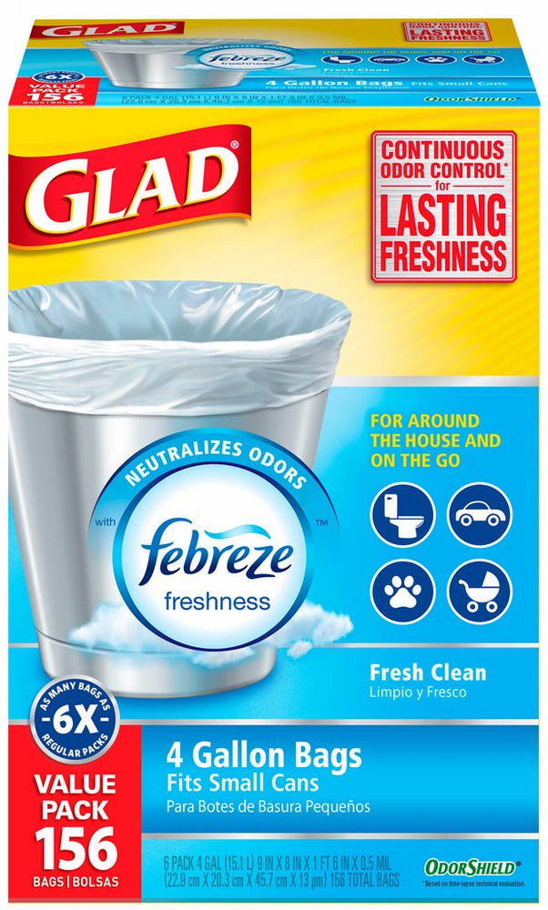 Glad OdorShield Bags, Neutralizes Odors, 4 Gallons, 26 ct