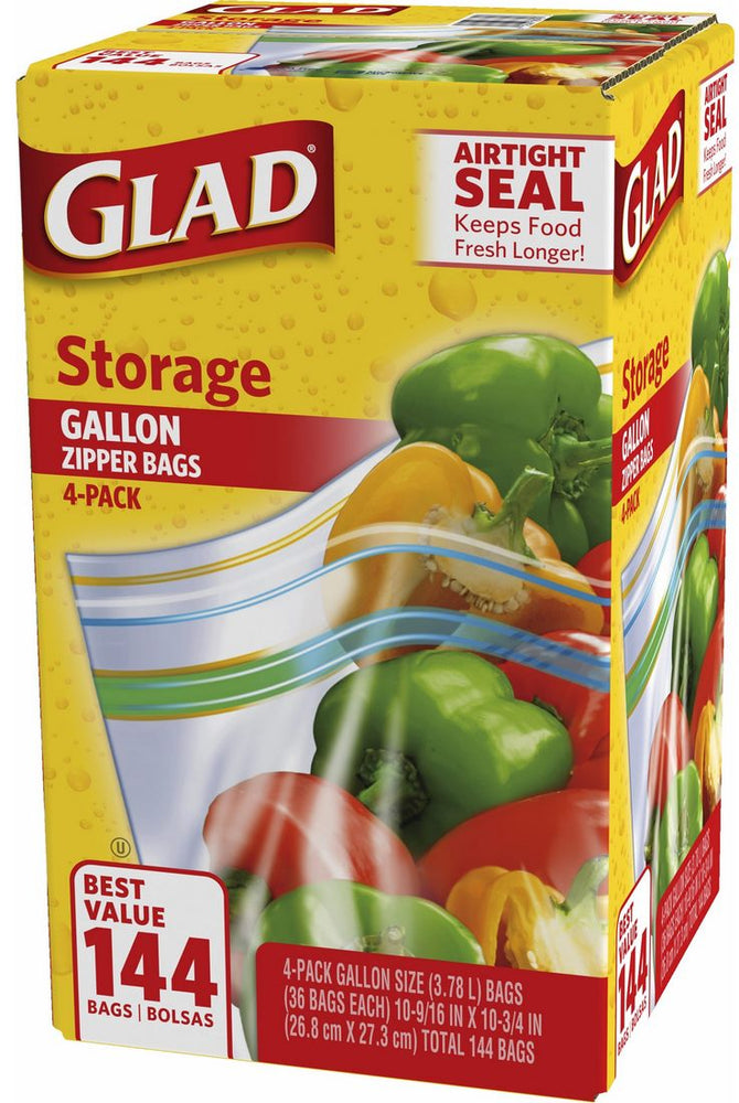Glad Storage Gallon Zipper Bags, Airtight Seal, 4 x 36 ct