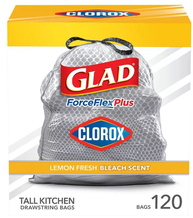 Glad ForceFlex Plus With Clorox Tall Kitchen Trash Bags, 13 Gallon, 120 ct