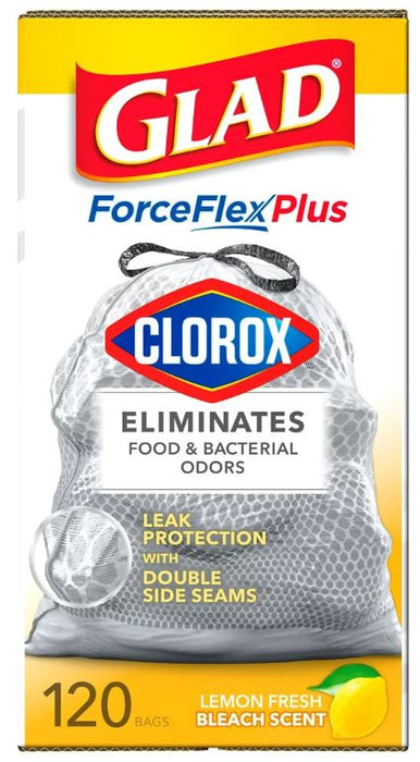 Glad ForceFlex Plus With Clorox Tall Kitchen Trash Bags, 13 Gallon, 120 ct