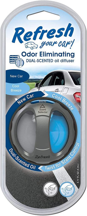 Refresh Your Car! Dual Scent Diffuser Odor Eliminating Car Air Freshner, Cool Breeze Scent , 0.23 oz