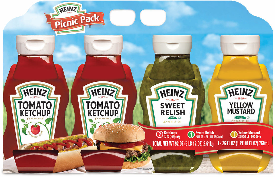 Heinz Picnic 4-Pack (Ketchup, Mustard, Relish), 118 oz