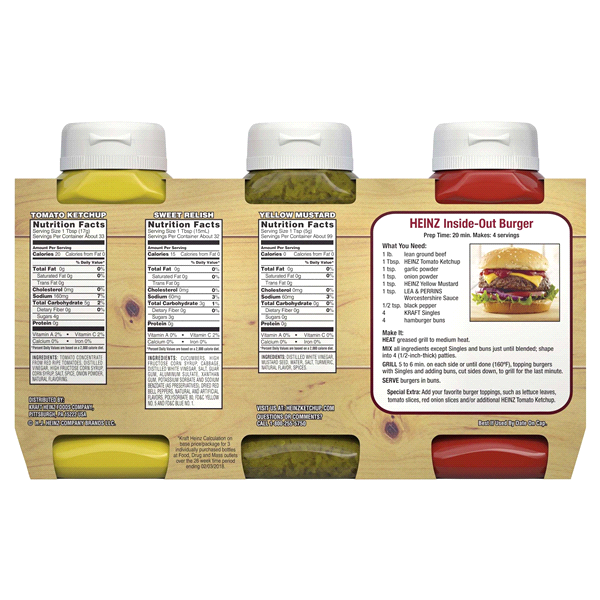 Heinz Picnic 3-Pack Tomato Ketchup, Sweet Relish & 100% Natural Yellow Mustard, 37.5 oz