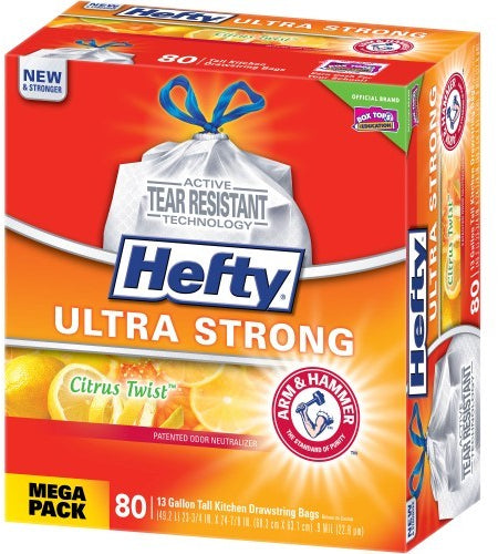 Hefty Ultra Strong Tall Kitchen Bags, 13 Gallons, 80 ct