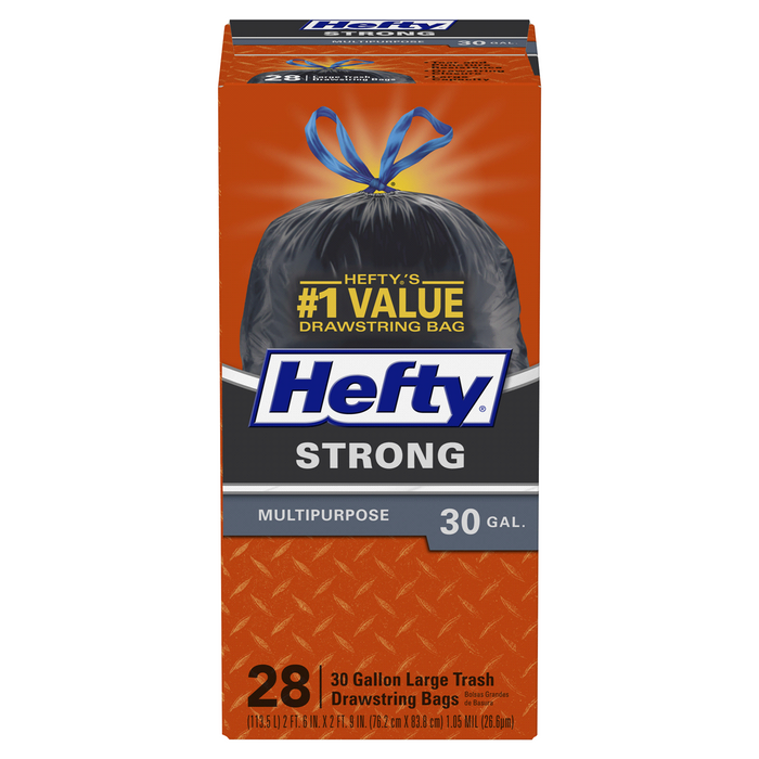 Hefty Strong Multi-Purpose Drawstring Trash Bags, 30 Gallon, 28 ct