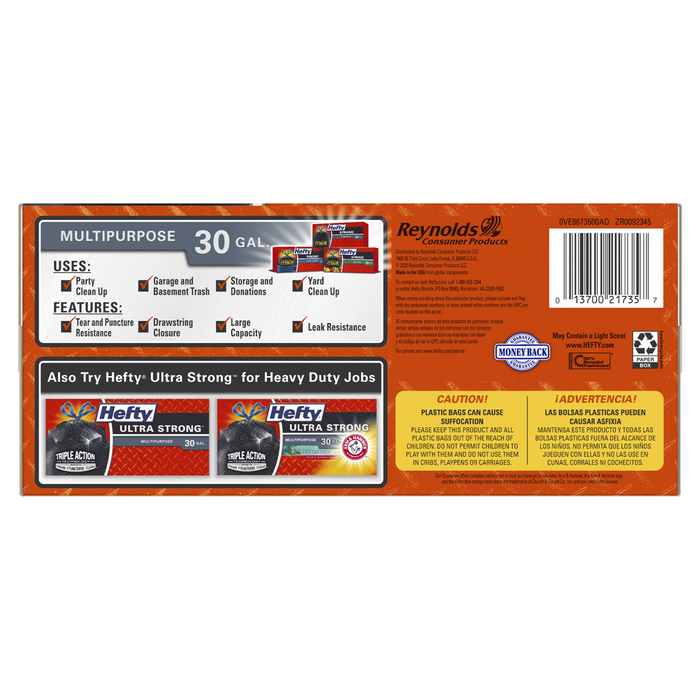 Hefty Strong Multi-Purpose Drawstring Trash Bags, 30 Gallon, 28 ct