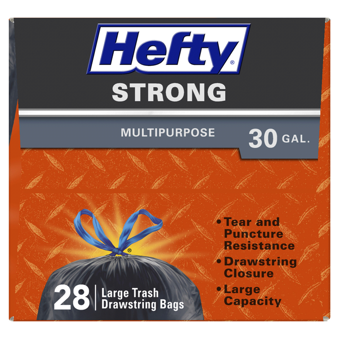 Hefty Strong Multi-Purpose Drawstring Trash Bags, 30 Gallon, 28 ct