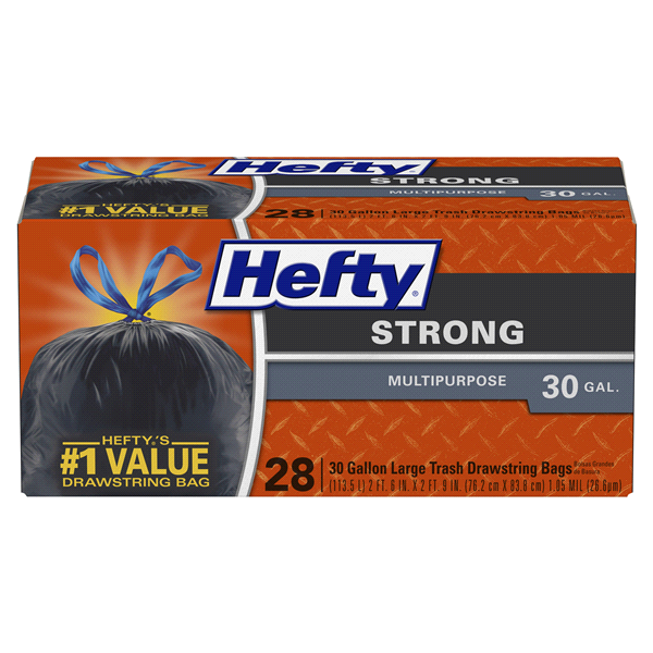 Hefty Strong Multi-Purpose Drawstring Trash Bags, 30 Gallon, 28 ct