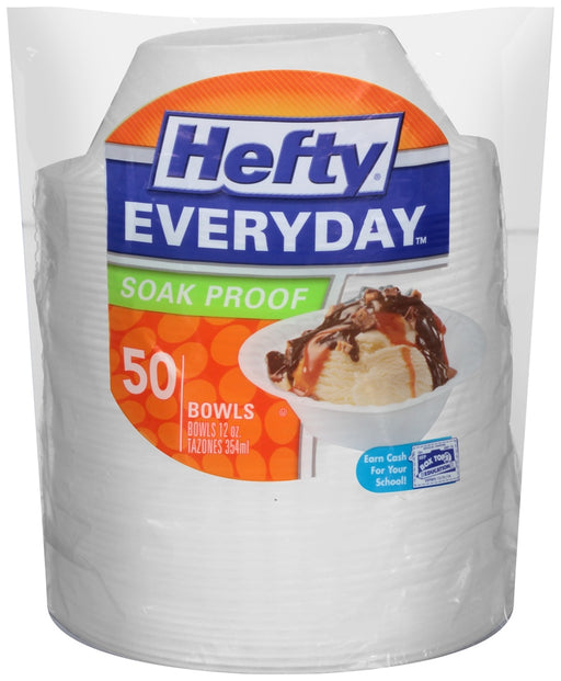 Hefty Everyday Soak Proof Foam Bowls, 12 oz, 50 ct