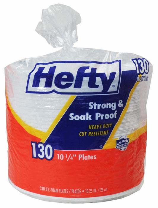 Hefty Strong and Soak Proof Heavy Duty Cut Resistant Plates, 10.25 inches, 130 ct