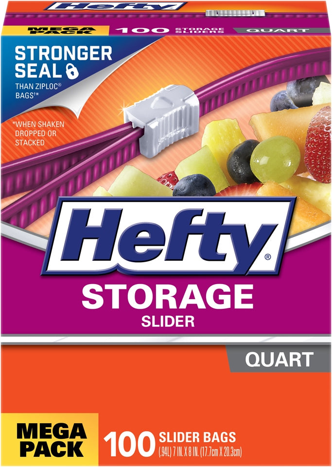 Hefty Storage Slider Bags, Quart, 100 ct