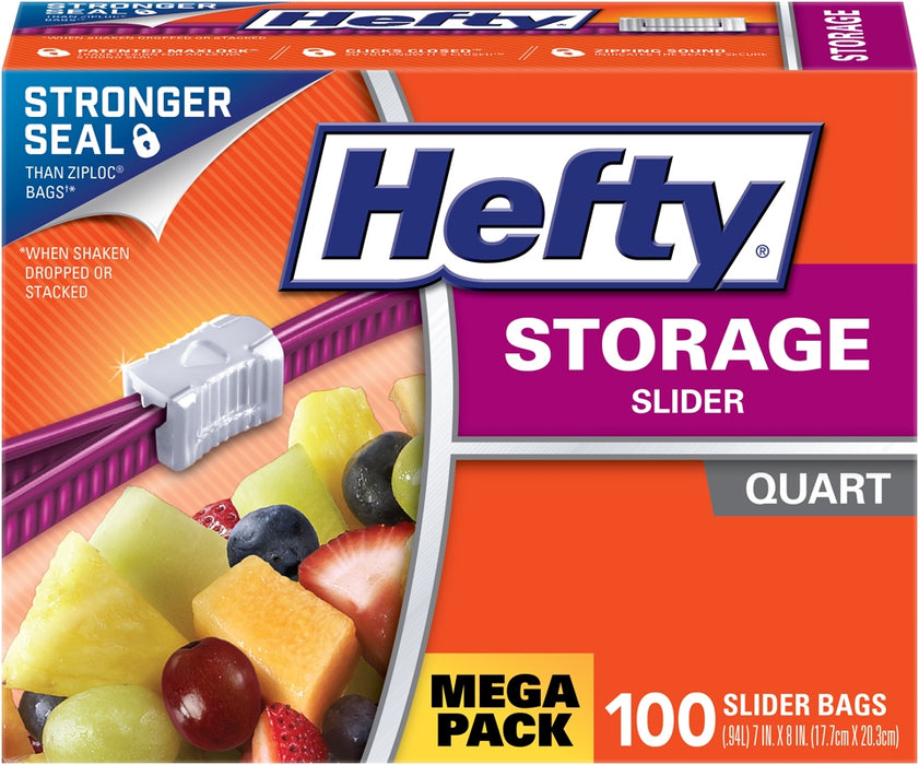 Hefty Storage Slider Bags, Quart, 100 ct