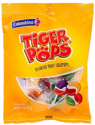 Colombina Tiger Pops Assorted Fruit Lollipops, 170 gr