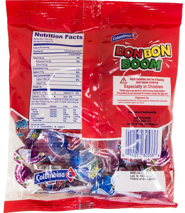 Colombina Bon Bon Boom Berry Bubble Gum Lollipops, 6 oz