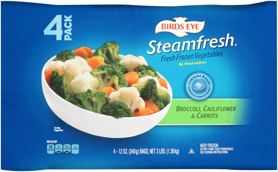 Birds Eye Steamfresh Fresh Frozen Vegetables Value Pack, Broccoli, Cauliflower and Carrots, 4 x 12 oz