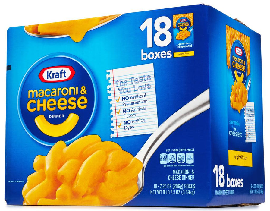 Kraft Macaroni & Cheese, Original Flavor, 18 x 7.25 oz
