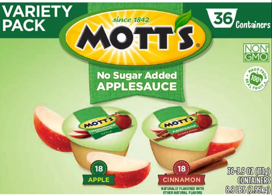 Mott's Applesauce With No Sugar Added, Variety Pack , 36 x 3.9 oz