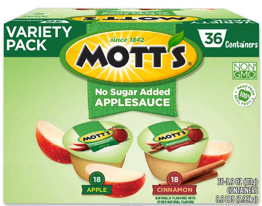 Mott's Applesauce With No Sugar Added, Variety Pack , 36 x 3.9 oz